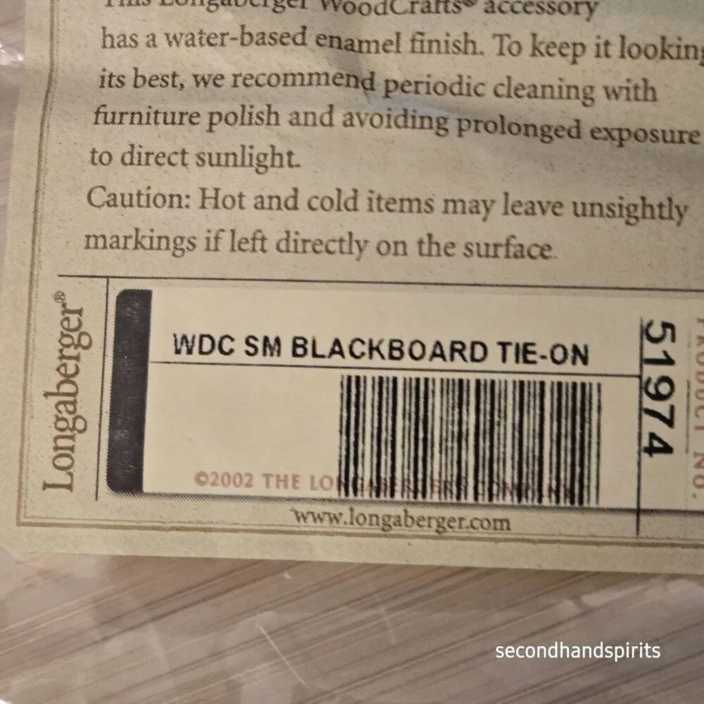 Longaberger Basket Sm Black Board Wood Tie On 51974